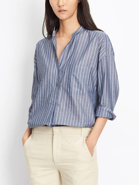Vince Tops - Vince Wide Stripe Oversized Pullover‎ Blouse Coastal Chambray NWT Size S $295